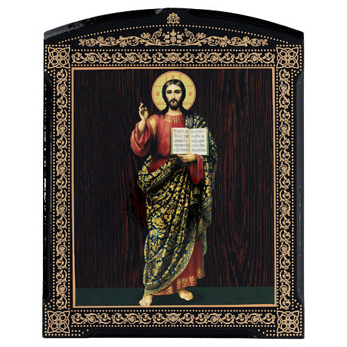 Russian Christ Pantocrator icon whole paper mache 25x20 cm 1