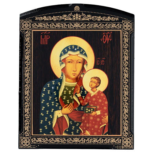 Quadro cartapesta russa Madonna Czestochowa 25x20 cm 1