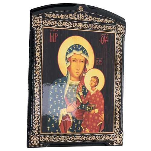 Quadro cartapesta russa Madonna Czestochowa 25x20 cm 3