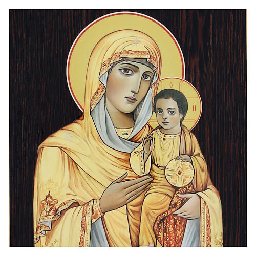 Russische Lackkunst, Ikone, Gottesmutter von Kasan, Muttergottes mit goldenem Mantel, 25x20 cm 2