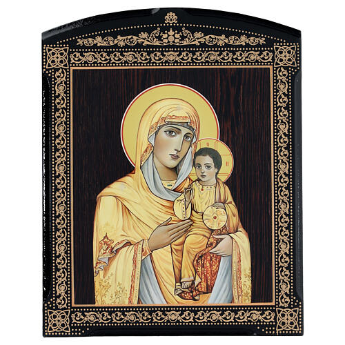 Russian lacquer on papier maché, Our Lady of Kazan, golden dress, 10x8 in 1