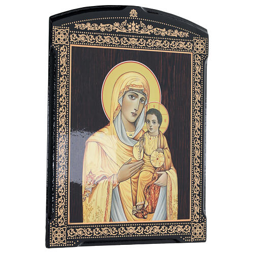 Russian lacquer on papier maché, Our Lady of Kazan, golden dress, 10x8 in 3