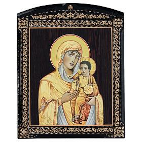 Cuadro papel maché ruso Virgen Kazanskaya dorada 25x20 cm