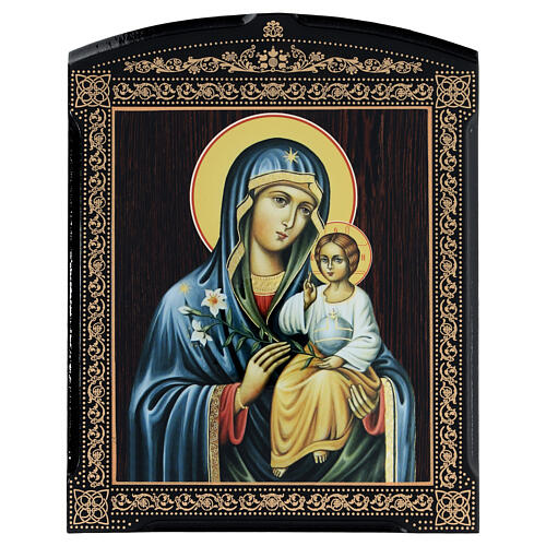 Russische Lackkunst, Ikone, Gottesmutter von Neuviadaemiy Zvet, 25x20 cm 1
