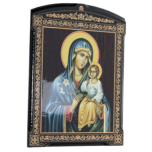 Russische Lackkunst, Ikone, Gottesmutter von Neuviadaemiy Zvet, 25x20 cm 3