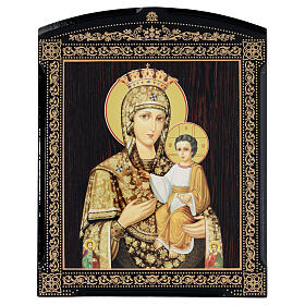 Tableau papier mâché russe Mère de Dieu Samonapisavshaiasia 25x20 cm