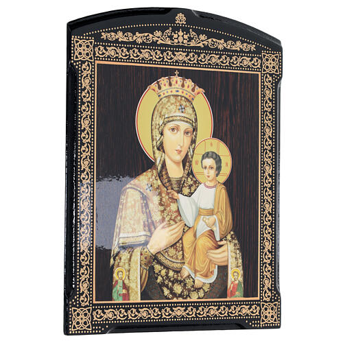 Tableau papier mâché russe Mère de Dieu Samonapisavshaiasia 25x20 cm 3