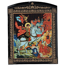 Russische Lackkunst, Ikone, Heiliger Georg, 25x20 cm