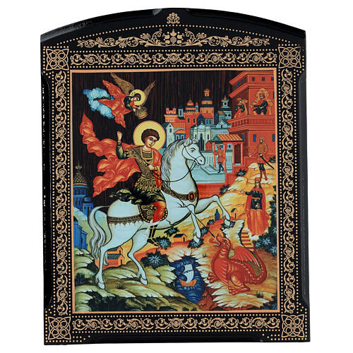 Russische Lackkunst, Ikone, Heiliger Georg, 25x20 cm 1