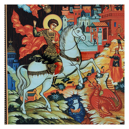 Russische Lackkunst, Ikone, Heiliger Georg, 25x20 cm 2