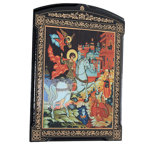 Russische Lackkunst, Ikone, Heiliger Georg, 25x20 cm 3