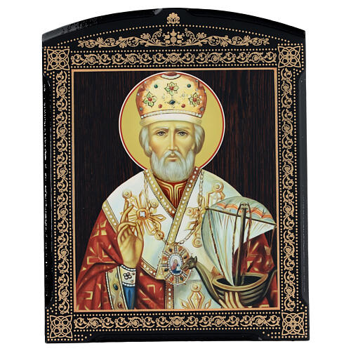 Russian icon St. Nicholas with boat paper mache 25x20 cm 1