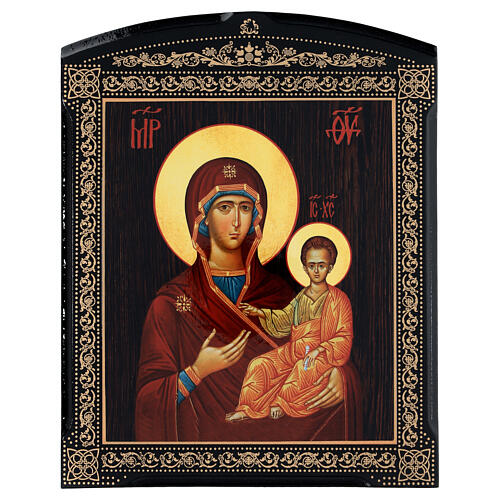 Tableau papier mâché russe Mère de Dieu de Smolensk 25x20 cm 1