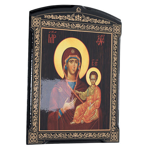 Tableau papier mâché russe Mère de Dieu de Smolensk 25x20 cm 3