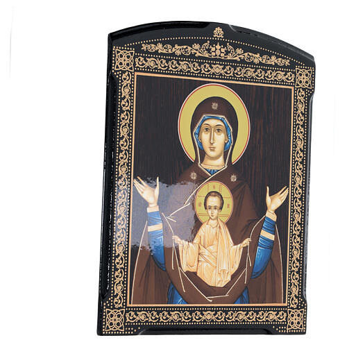 Russian paper-mache icon Madonna Znamenie 25x20 cm 3