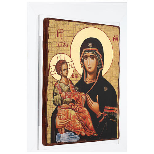 Icono envenjecido ruso 42x30 cm Virgen de las Tres Manos découpage 3