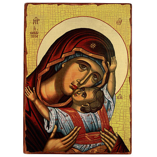 Icono ruso moderno Virgen Kardiotissa 42x30 cm découpage 1