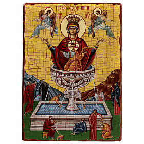 Russian icon, Our Lady of the Life-Giving Fountain, 16.5x12 in, découpage