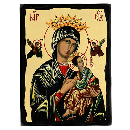 Russian icon, Our Lady of Perpetual Help, Black and Gold, 12x8 in 1