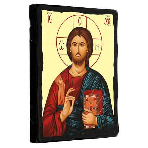 Russian icon, Christ Pantocrator, Black and Gold, 12x8 in 3