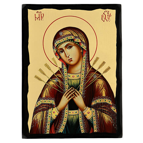 Black and Gold Icon Our Lady of the Seven Sorrows Russian style 30x20 cm 1