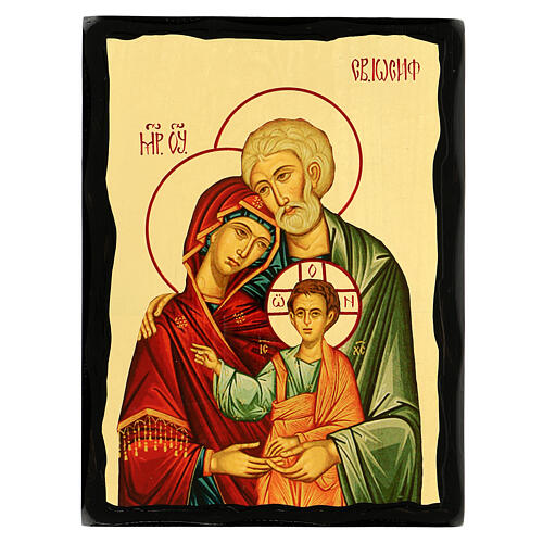 Russian icon of the Holy Family, Black and Gold, 12x8 in 1