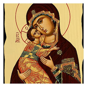 Russian icon of the Virgin of Vladimir, Black and Gold, 12x8 in
