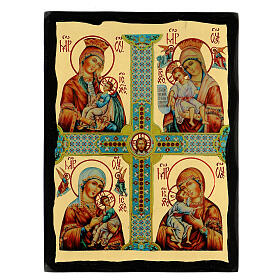 Russian quadripartite icon of the Mother of God, Black and Gold, 12x8 in