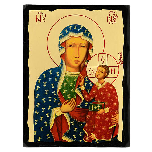 Icon of Our Lady of Czestochowa, Russian style, Black and Gold, 12x8 in 1