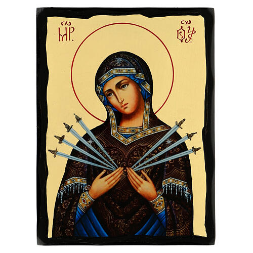 Icon of Our Lady of Sorrows, Russian style, Black and Gold, 12x8 in 1