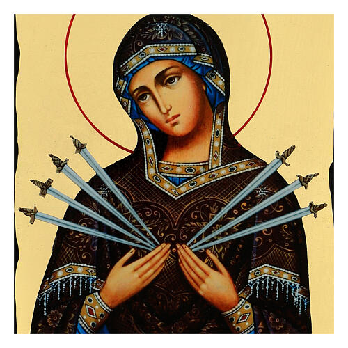 Icono estilo ruso Virgen de los siete dolores Black and Gold 30x20 cm 2