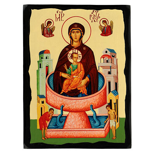 Russian icon, Mother of God of the Life-giving Spring, Black and Gold, 12x8 in 1