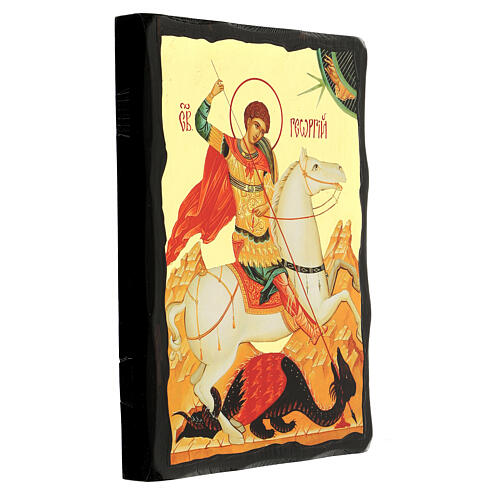 Icon of St. George, Russian style, Black and Gold, 12x8 in 3