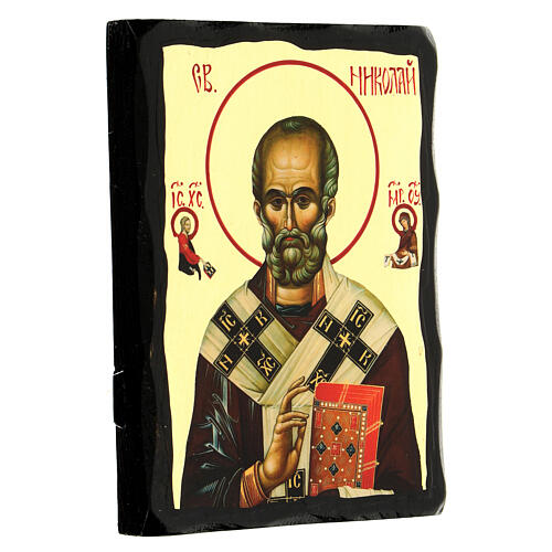 Black and Gold Russian icon of St. Nicholas, 5x7 in 3