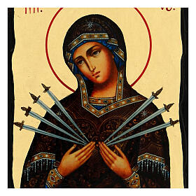 Ancient Russian Icon Seven Sorrows Black and Gold 14x18 cm