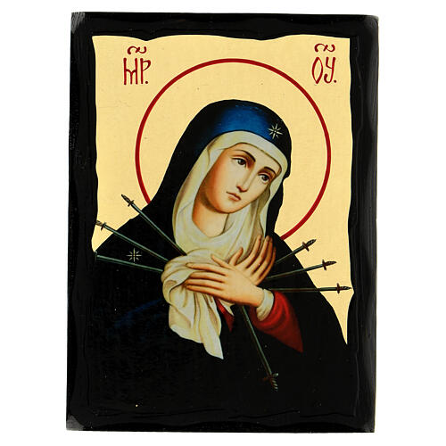 Russian Icon Seven Sorrows Black and Gold style 14x18 cm 1