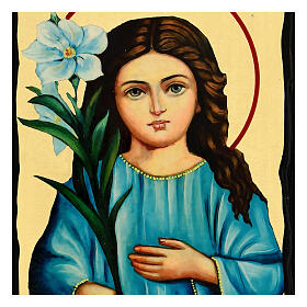 Russian Virgin with lily icon Black and Gold style 14x18 cm