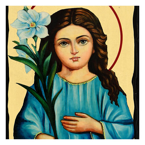 Russian Virgin with lily icon Black and Gold style 14x18 cm 2