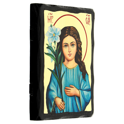 Russian Virgin with lily icon Black and Gold style 14x18 cm 3