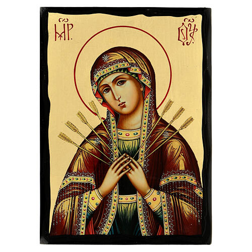 Black and Gold icon of Our Lady of Sorrows, 7x9 in 1