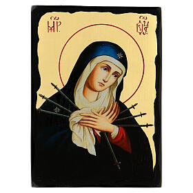 Black and Gold Russian icon, Our Lady of Sorrows, 7x10 in