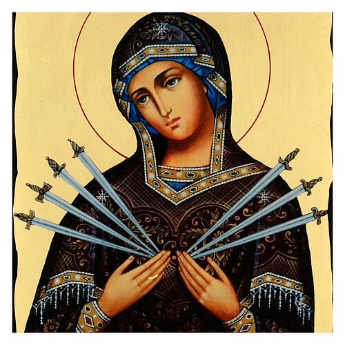 Russian Icon Mary Seven Sorrows 40x30 cm Black and Gold style 2