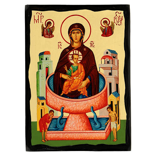 Icono Virgen de la Fuente de Vida estilo ruso Black and Gold 18x24 cm 1