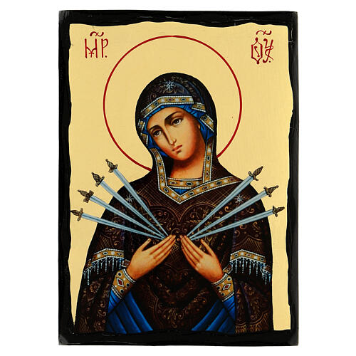 Our Lady of Sorrows, Black and Gold Russian icon, 7x10 in 1