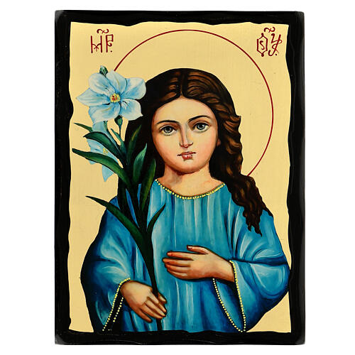 Russian icon of Child Mary, 12x8 in, Black and Gold collection 1