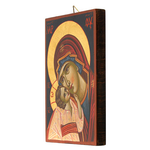 Rumänische Ikone der Gottesmutter von Jaroslawl mit antikisierender Ausführung und dunklem Hintergrund – 21 × 15 cm 2