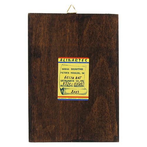 Rumänische Ikone der Gottesmutter von Jaroslawl mit antikisierender Ausführung und dunklem Hintergrund – 21 × 15 cm 3