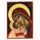Icona rumena Madre di Dio Jaroslavskaja antichizzata sfondo scuro 14x18 cm s1