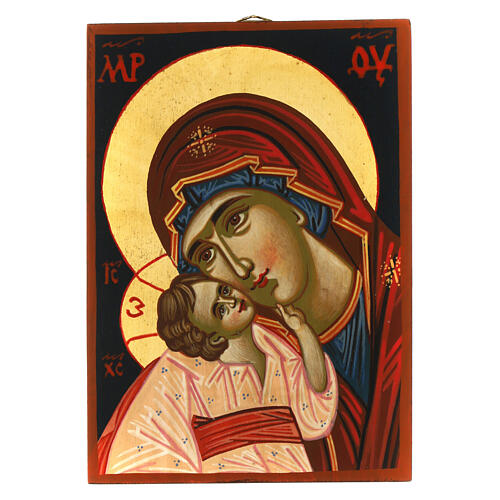 Romanian icon Mother of God Yaroslavskaya antiqued dark background 14x18 cm 1