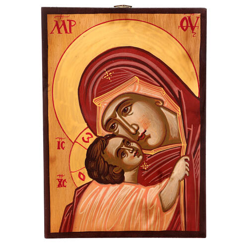Ícone romeno Mãe de Deus de Murom pintada 14x18 cm 1